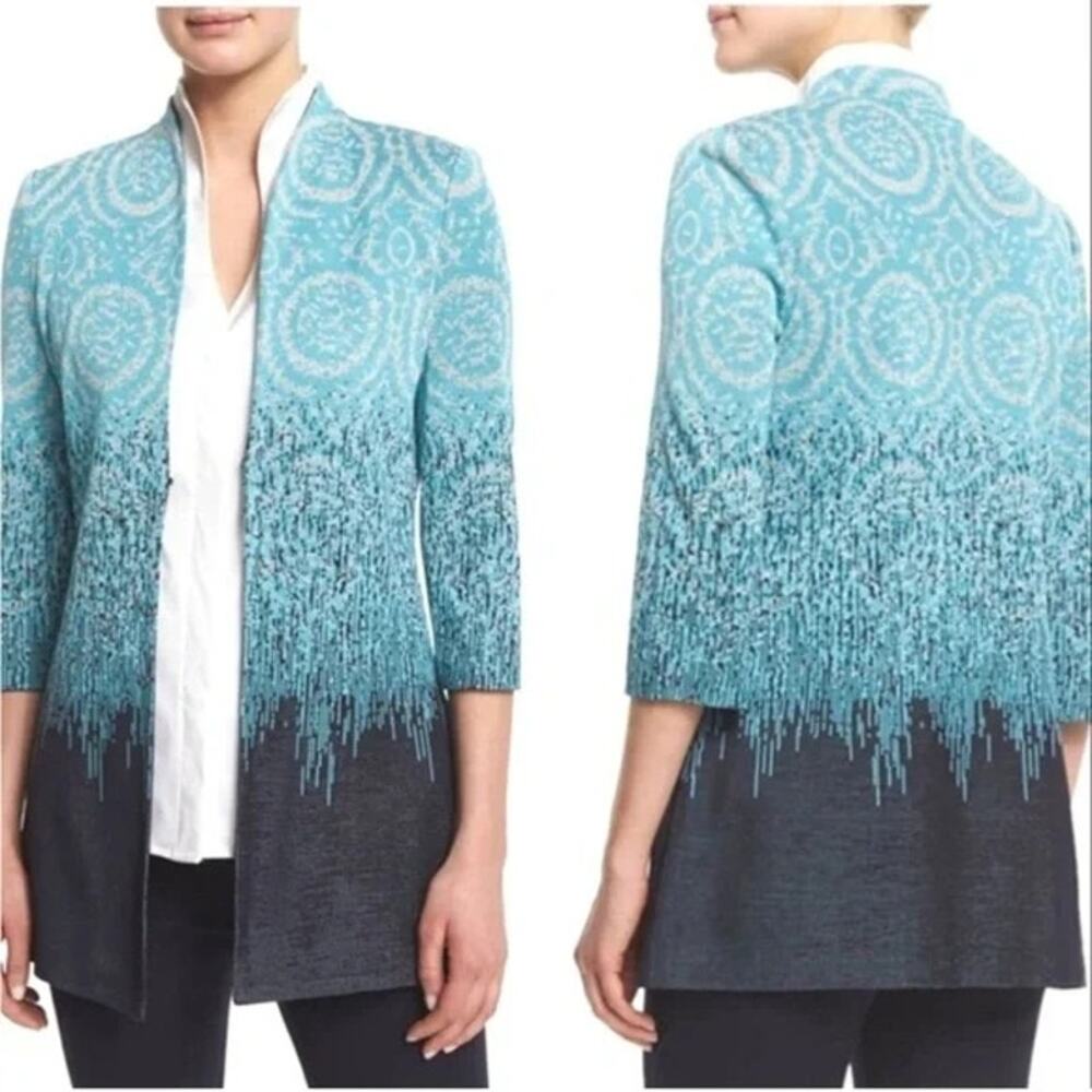 Misook Blue Ombre Knit Jacket Metallic 3/4 Sleeves Day To Night Women 2X